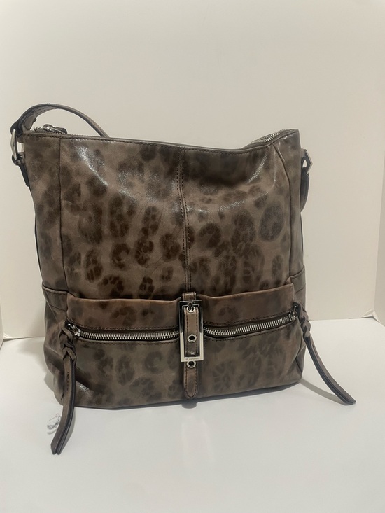 b. makowsky Handbags - B. Markowsky, Tan Leather with Leopard Print on Leather, Silver Hardware